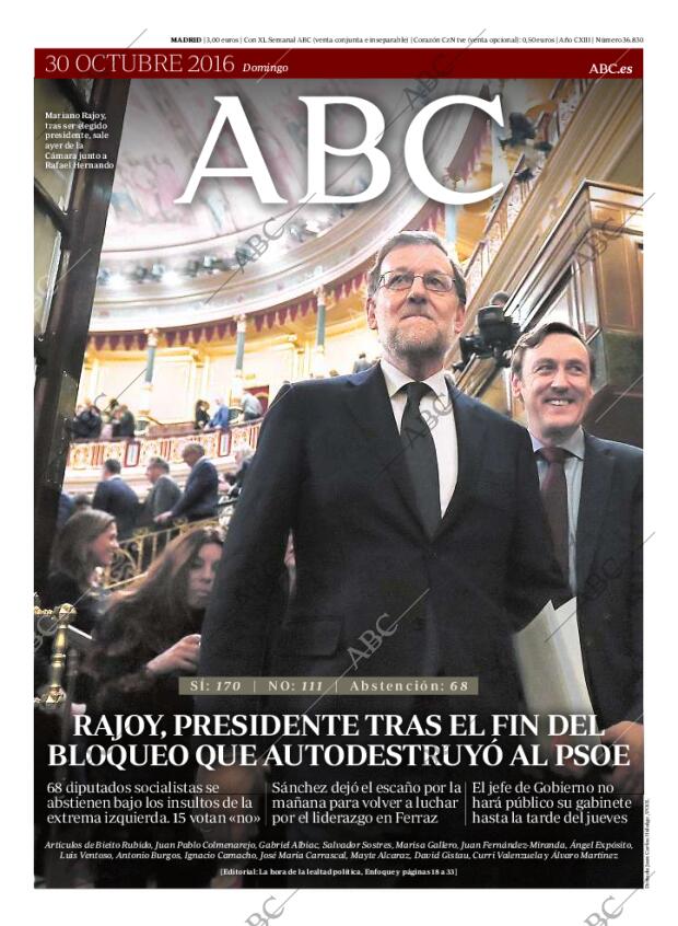 ABC MADRID 30-10-2016 página 1