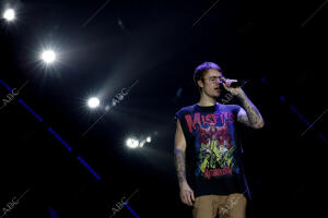 Justin Bieber durante el concierto que ha ofrecido en el Palau Sant Jordi de...