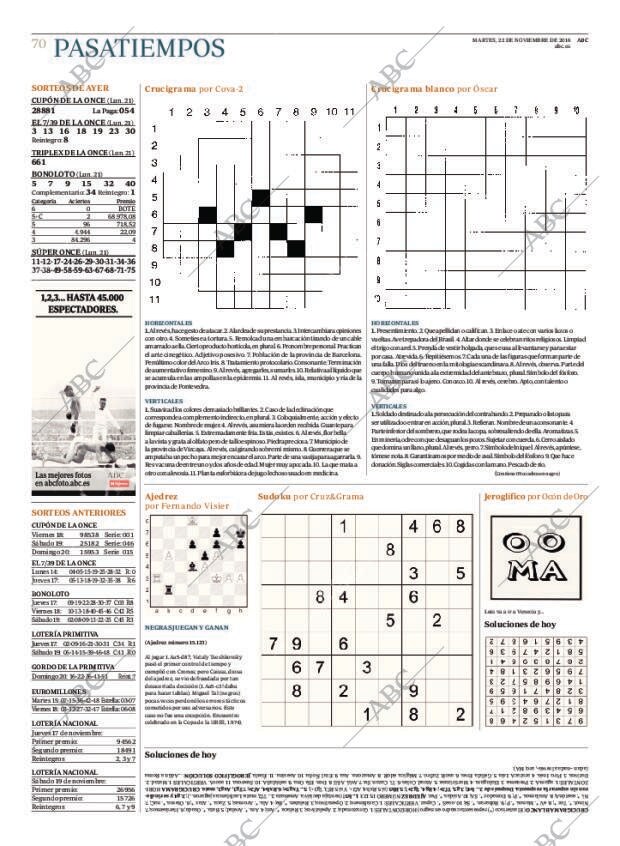 ABC MADRID 22-11-2016 página 70
