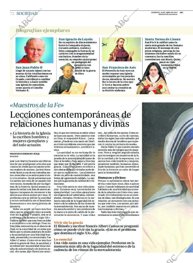 Periódico ABC SEVILLA 16-04-2017,portada - Archivo ABC