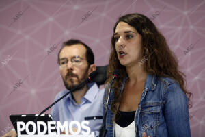 Pablo Echenique y Noelia Vera en rueda de prensa en la sede de Podemos