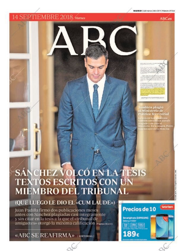 ABC MADRID 14-09-2018 página 1