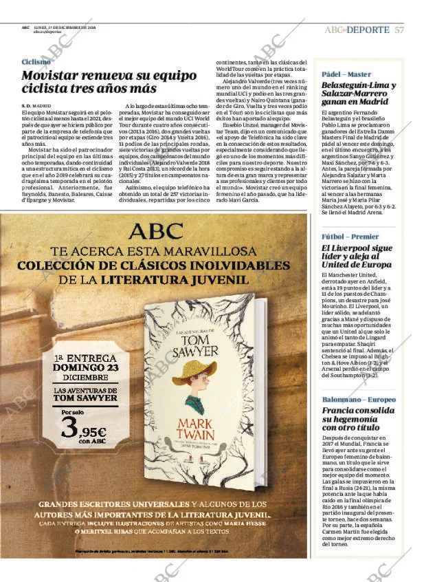 Periódico ABC MADRID 17-12-2018,portada - Archivo ABC