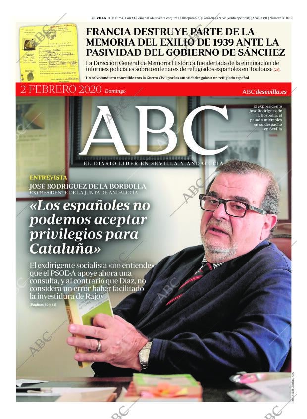Periódico Abc Sevilla 02 02 2020 Portada Archivo Abc
