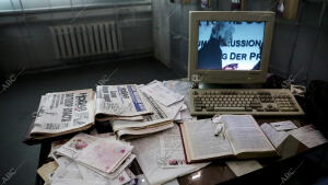 Memorial que tienen montado los compañeros del 'Novaya Gazeta' a Anna...