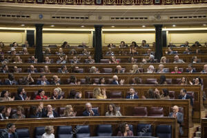 El presidente del gobierno, Pedro Sánchez, asiste a la votación del debate sobre...