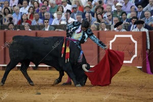 Corrida de toros celebrada en La Maestranza, para los toreros Morante de la...