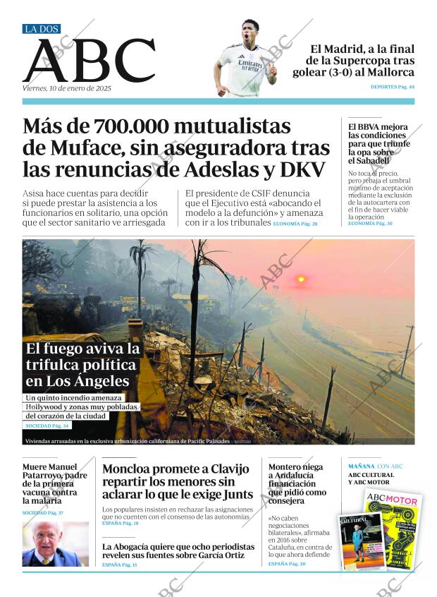 Periódico ABC MADRID 10-01-2025,portada - Archivo ABC