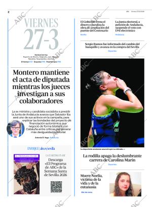 Periódico ABC SEVILLA 27-03-2026,portada - Archivo ABC