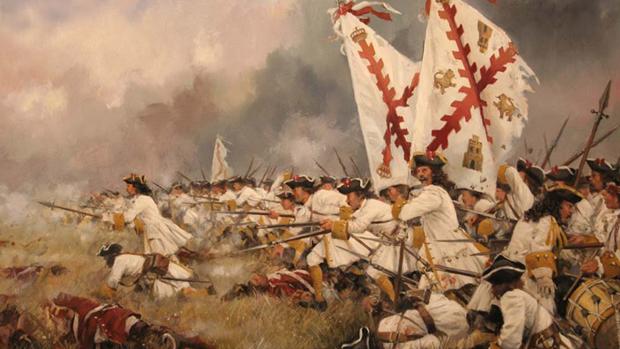 Pintura del Regimiento Asturias durante una carga, por Augusto Ferrer-Dalmau
