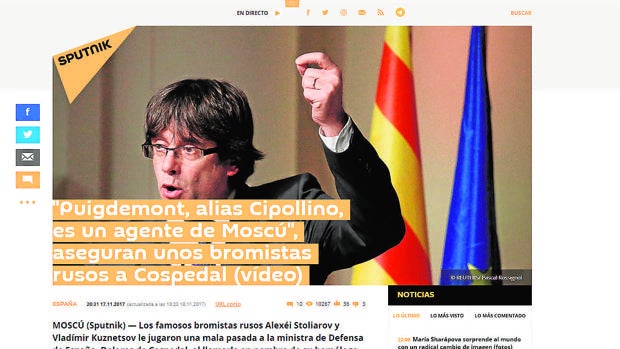 Web de Spútnik haciéndose eco de la broma a Cospedal