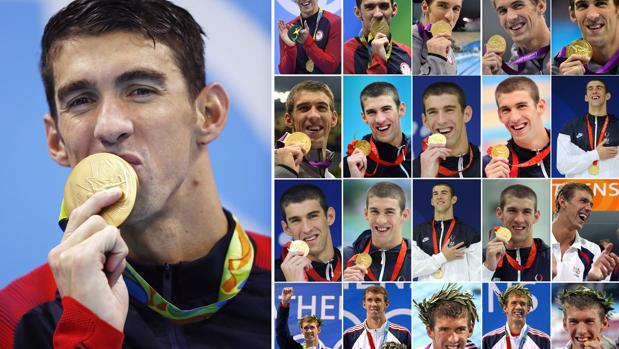 Michael Phelps, con algunas de sus medallas de oro olímpicas