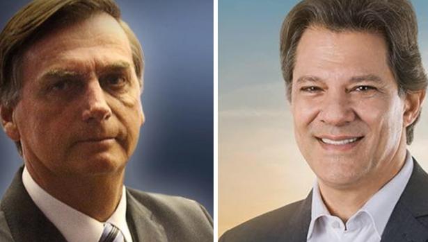 A la izquierda, el candidato ultra jair Bolsonaro, y a la derecha, el heredero de Lula, Fernando Haddad