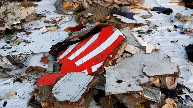 Restos del avión accidentado de la compañía Lion Air