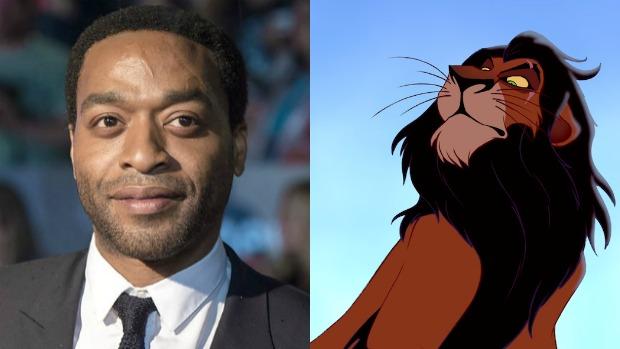 Chiwetel Ejiofor (izquierda) y la versión animada de Scar en «El rey león» de 1994 (derecha)