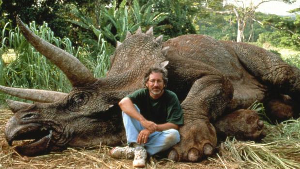 Steven Spielberg, en 1993, en el set de Parque Jurásico