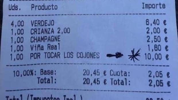 Un bar de Vizcaya cobra 10 euros de más a unos clientes «por tocar los cojones» Factura-bermeo-cojones-knh--620x349@abc