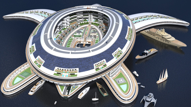 Pangeos, la ciudad flotante con forma de tortuga de los 8.000 millones